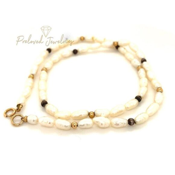 14k Pearls with Black & Gold Beads Necklace - Picture 1 of 6